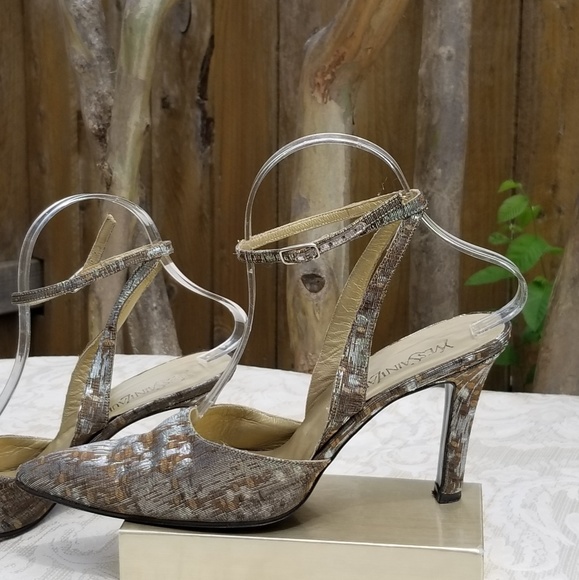 YVES SAINT LAURENT METALLIC SILK TEXTURE SLINGBACK - Picture 3 of 8